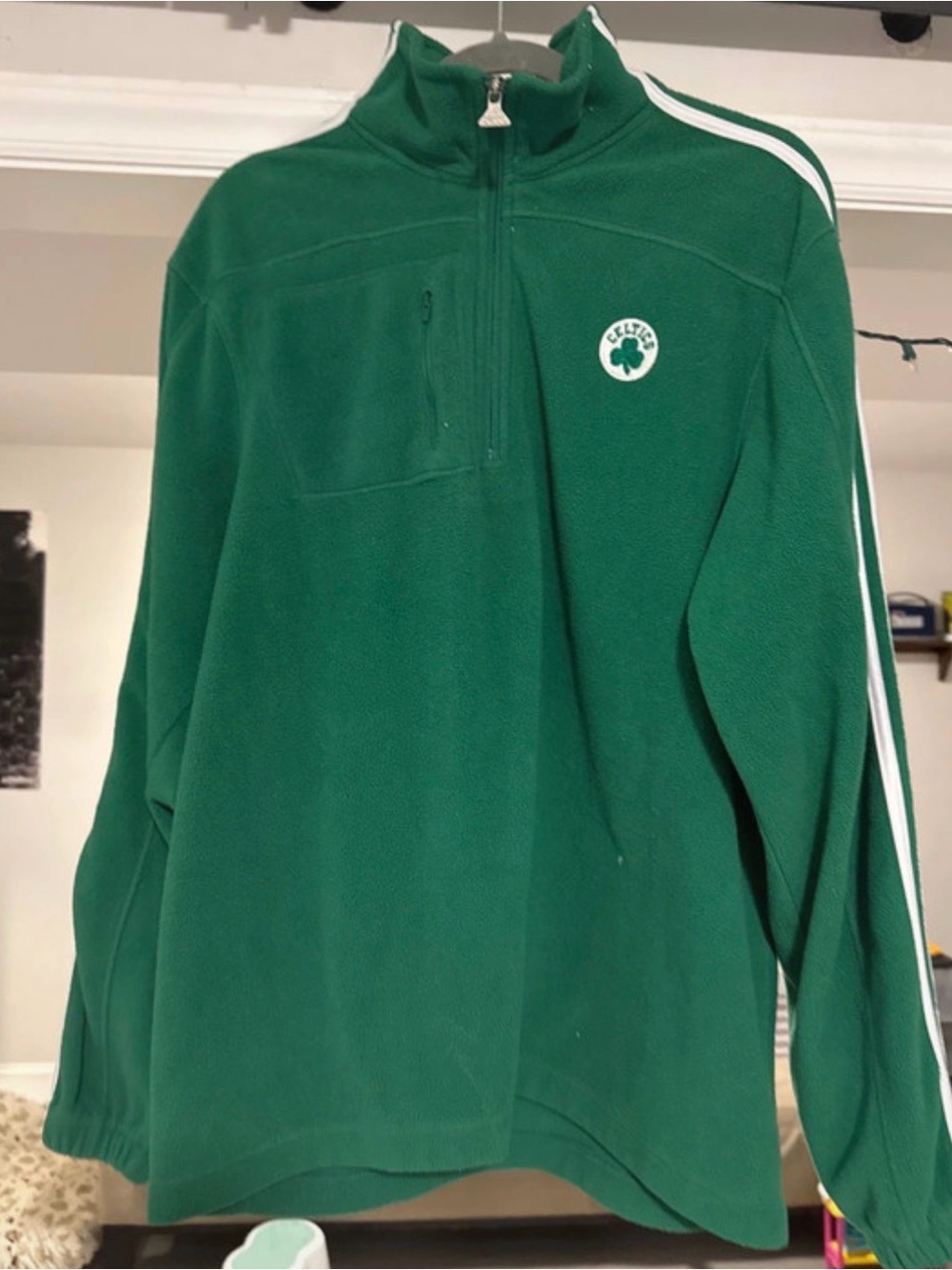 adidas Green Quarter-Zip celtics Pullover with White Stripes